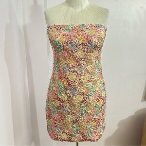 12th Tribe Strapless Sequin Sheath Dress S
